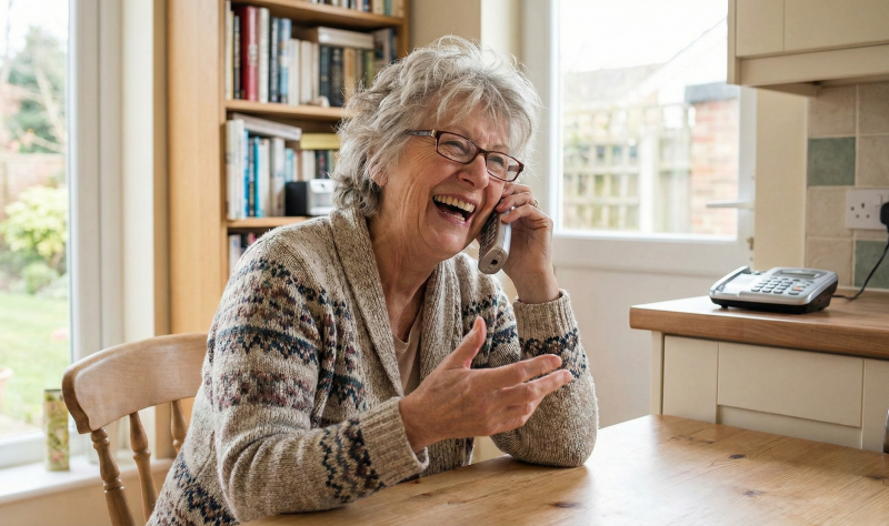 Senior happily talking on the phone